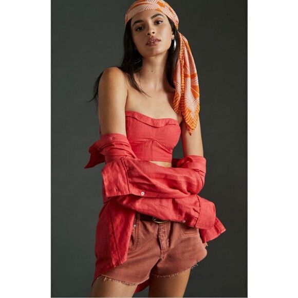 NEW Anthropologie Maeve Red Bustier Bra Crop Strapless Tank Top Blouse X-Large - Picture 4 of 4